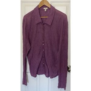 J. Jill Crinkle Texture Snap Front Long Sleeve‎ Purple Stretch Shirt Size XL